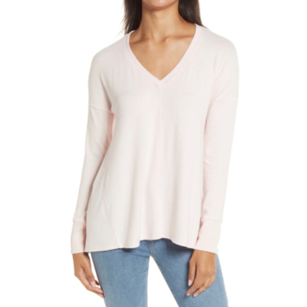 Gibson Cozy V-neck Tunic In Lotus Pink